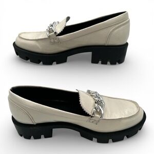 Marc Fisher Ivory/Cream Lug Sole Chain Platform Chunky Patent Loafers 6